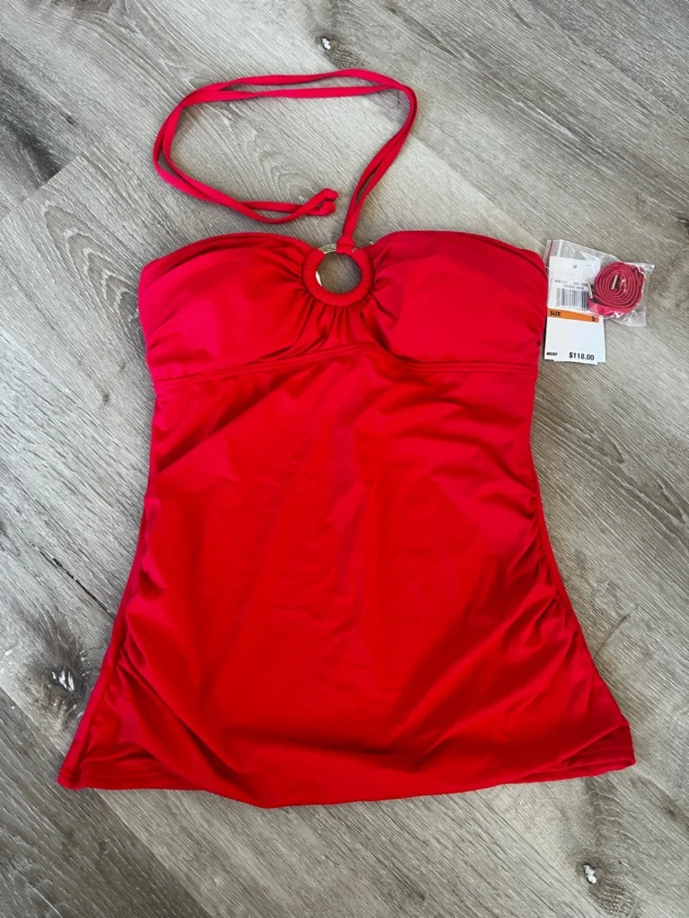 🆕Michael Kors Red Halter Tankini Top with Ring Detail - Women